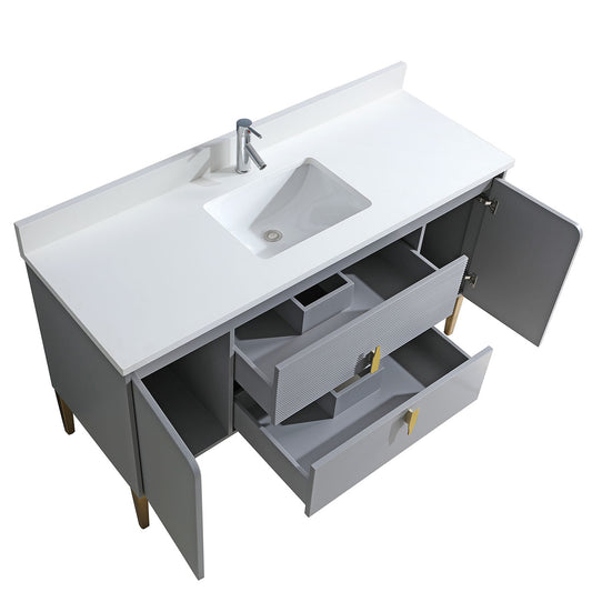 60" Craftsmanship Limited Edition Vanity & Quartz Countertop Combo  (Grey) SKU: EN8271-60GR