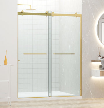 54" Linda Series Frameless Bypass Shower Door with Klearteck Treatment (5/16" Thickness) (Brushed Gold)