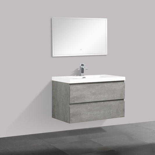 36" V9005 Angela Series Wall Hung Vanity & Acrylic Basin Sink (Cement Grey）