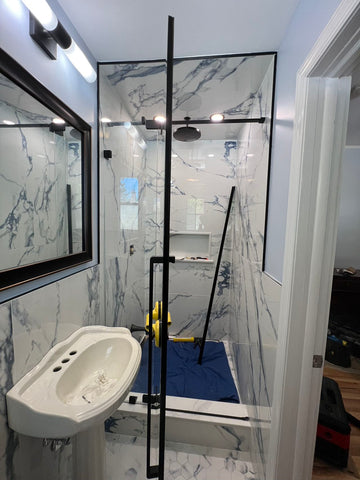 36" Frameless Swing Shower Door with Klearteck Treatment (Matte Black) AH01 Series - iStyle Bath