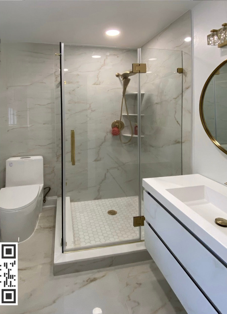 *NEW 3PC Miko Hinge On Glass w/ Return Panel Brushed Gold Hinge Series