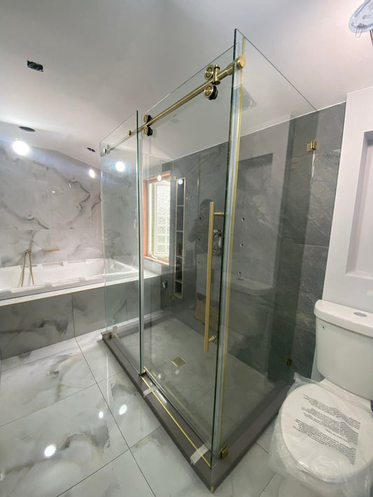 BH Frameless Single Sliding Shower Door with  Two Return Panels 60"-96" Width