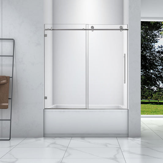 60" Tub Door (5/16" Thickness) (Chrome) Laura Frameless Series with Klearteck - iStyle Bath