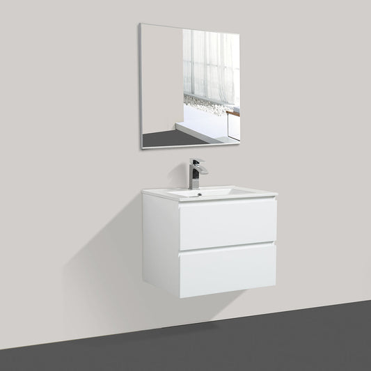 24" V9005 Angela Series Wall Hung Vanity & Ceramic Sink (Glossy White）