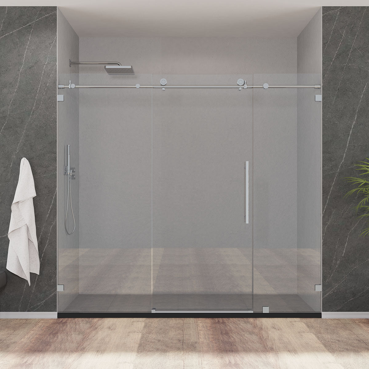 78"  Frameless (3 Panels) Single Sliding Shower Door with Klearteck Treatment (3/8" Thickness) (Chrome) MZ Mathew Series - iStyle Bath