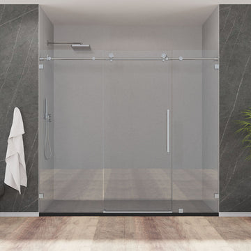 78"  Frameless (3 Panels) Single Sliding Shower Door with Klearteck Treatment (3/8" Thickness) (Chrome) MZ Mathew Series - iStyle Bath