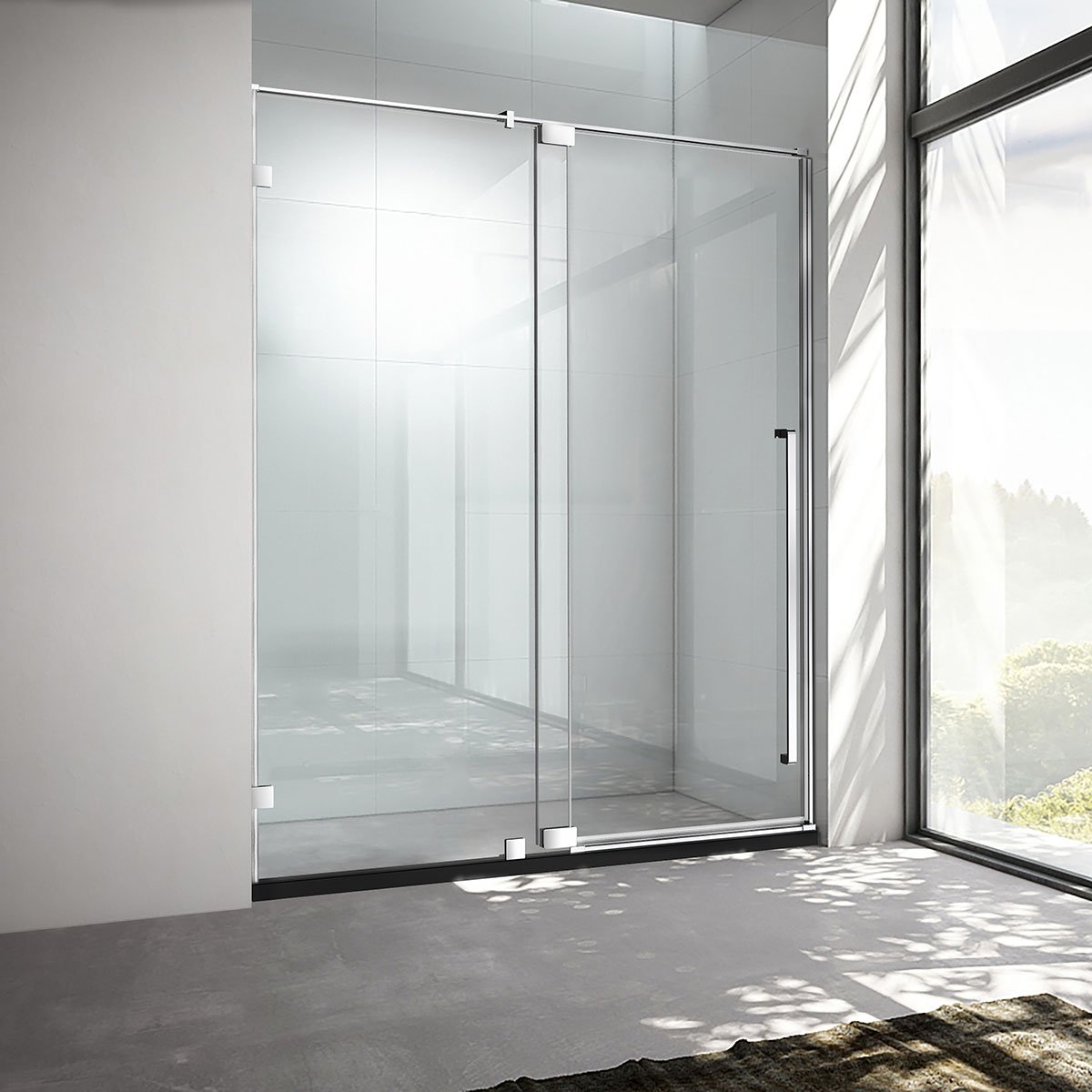 36"  Frameless Swing Shower Door with Klearteck Treatment (Fixed 3/8" & Swing 5/16" Thickness) (Brushed Nickel) AH01 - iStyle Bath