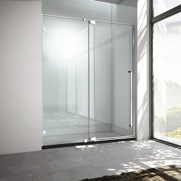 36"  Frameless Swing Shower Door with Klearteck Treatment (Fixed 3/8" & Swing 5/16" Thickness) (Brushed Nickel) AH01 - iStyle Bath