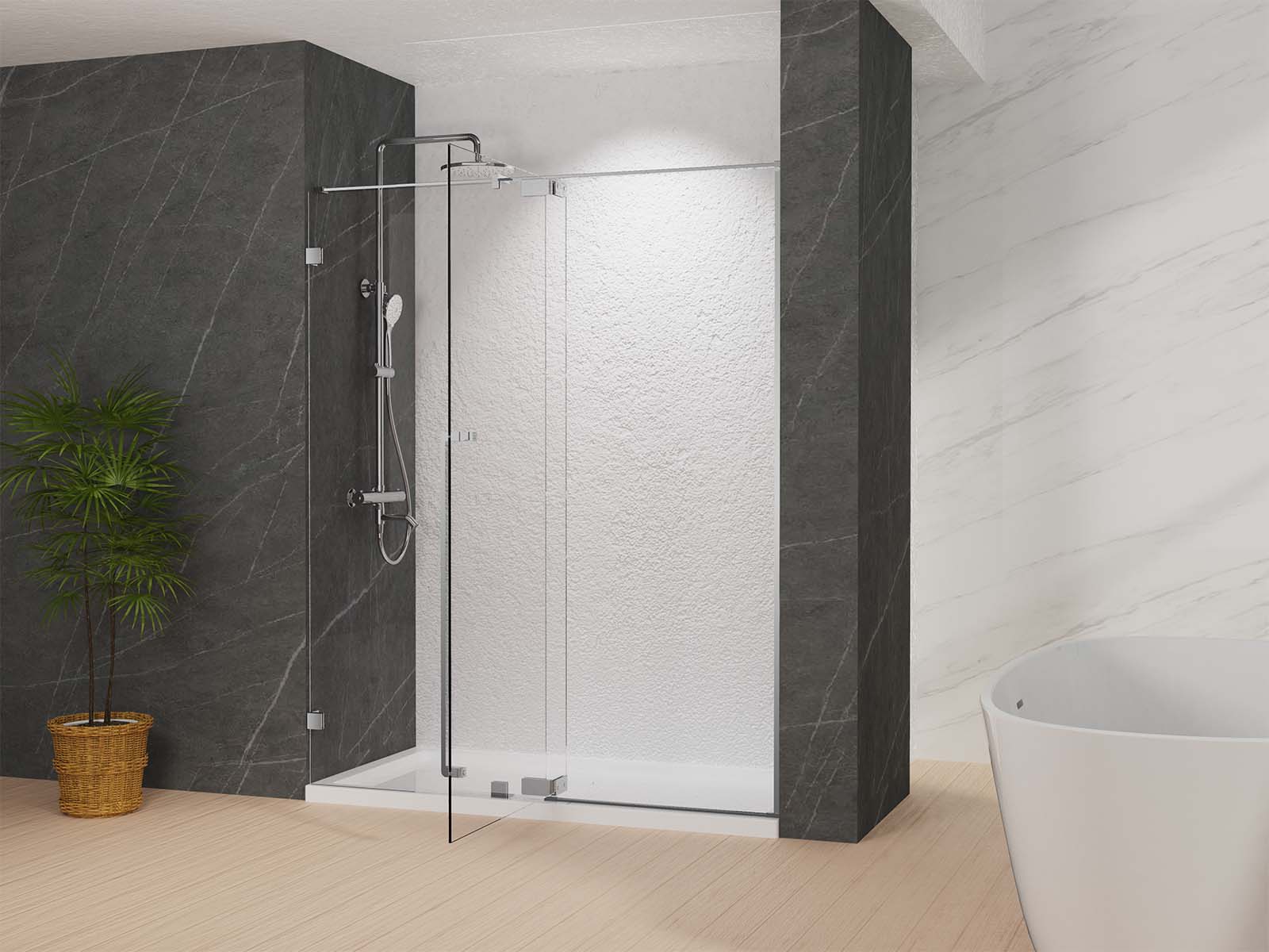 36"  Frameless Swing Shower Door with Klearteck Treatment (Fixed 3/8" & Swing 5/16" Thickness) (Brushed Nickel) AH01 - iStyle Bath
