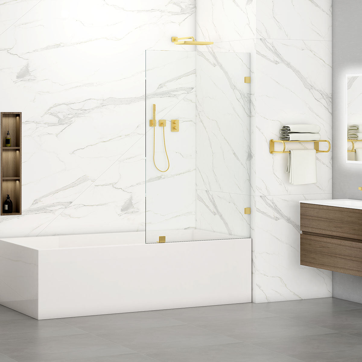 W03 Isabell Walk In Screen Tub Door with Klearteck Treatment 30", 34"W X 62", 72" 76" H (3/8" Thickness) (Brushed Gold) - iStyle Bath