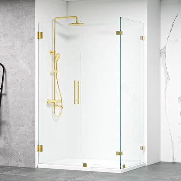 Miko's Hinges on Wall Shower Enclosure Brushed Gold