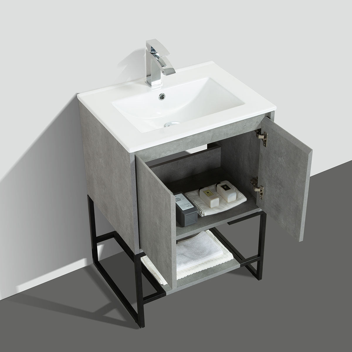 24" Allen Vanity with Ceramic Sink (Cement Grey) V9006 Series - iStyle Bath