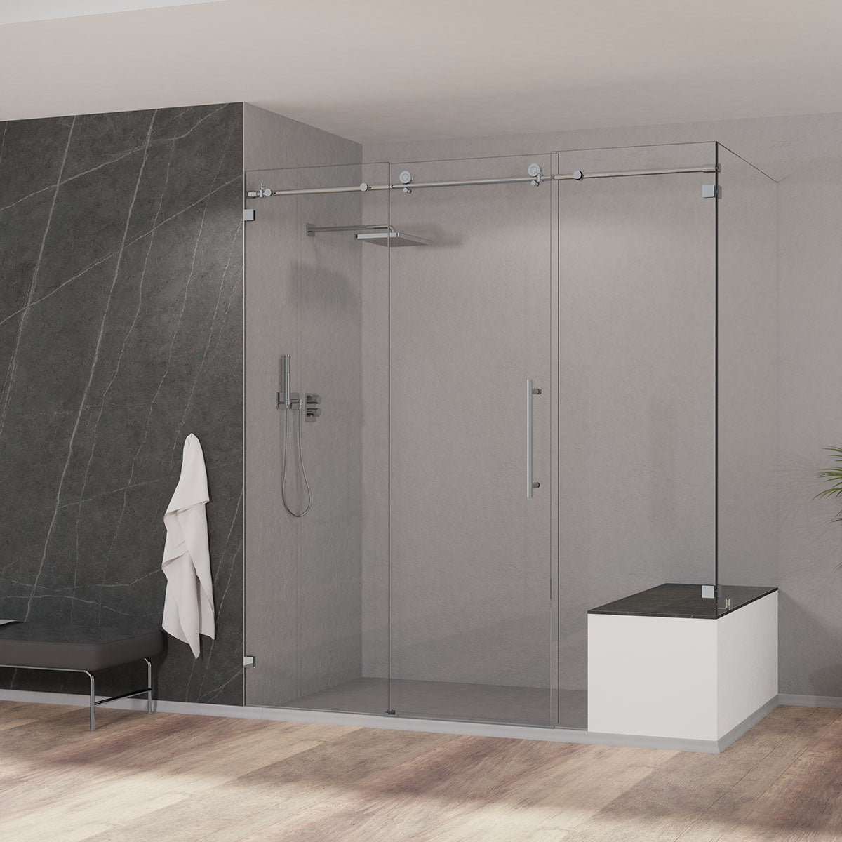 60 Single Sliding Shower Door with Klearteck Treatment (3/8 Thickness)  (Brushed Nickel) BH Bill Frameless