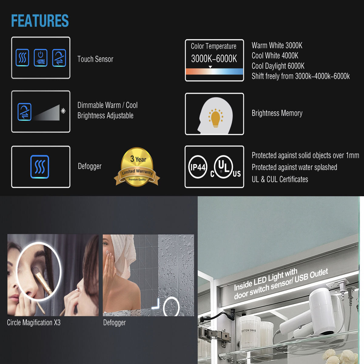 24" LED Medicine Cabinet Left Hinge (Surface Mount/Recessed) LED Alicia MC Series - iStyle Bath