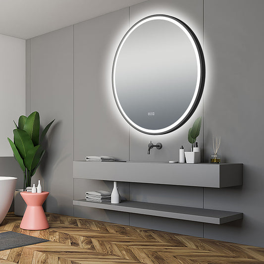 36" LED Round Mirror (Matte Black) Madelyn Series - iStyle Bath