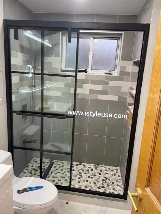 60" Jet Glaze Shower Door with Klearteck Treatment (3/8" Thickness) (Matte Black) AC88 Alex Bypass Series - iStyle Bath