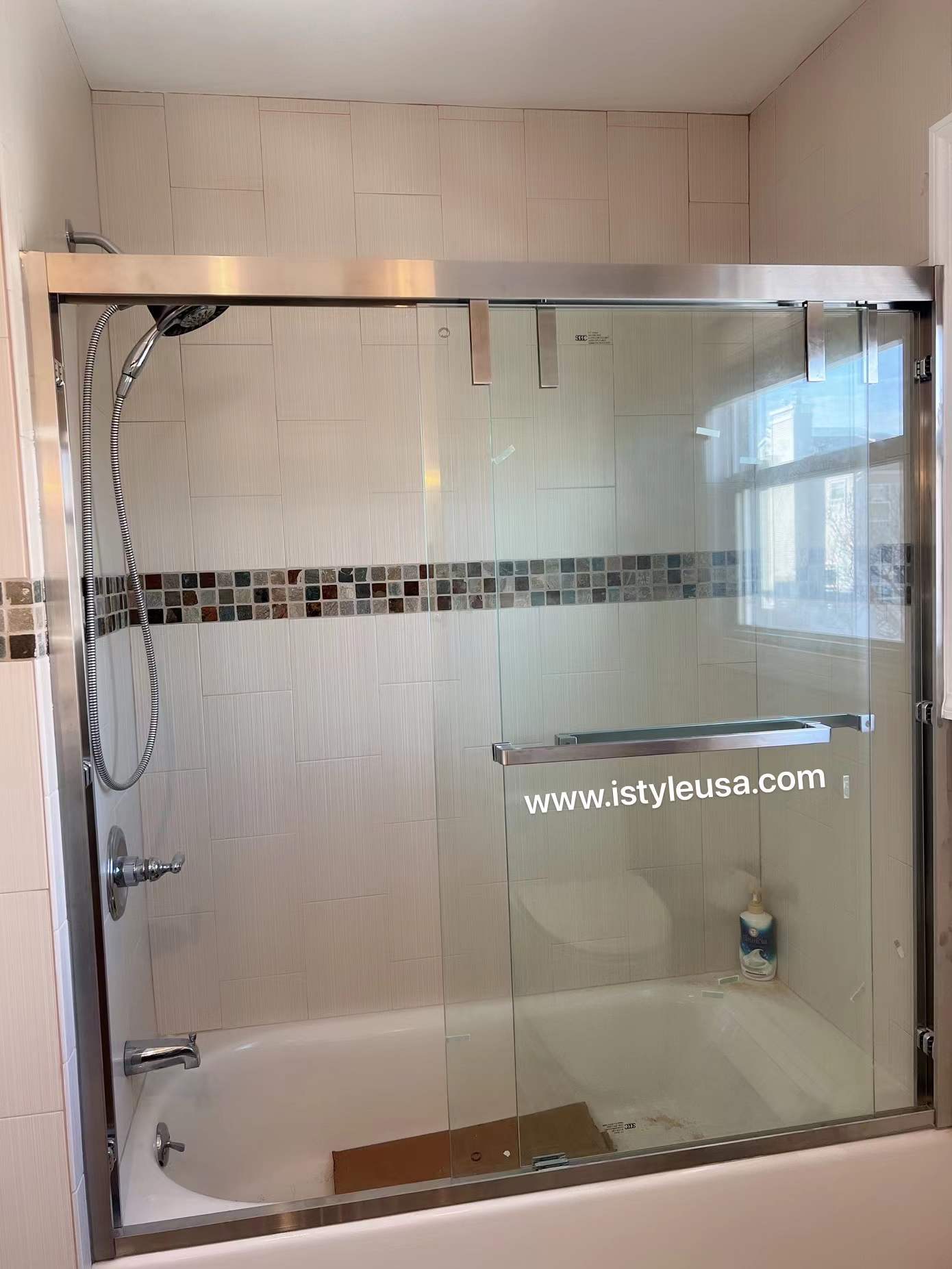 60"  Shower Door with Klearteck Treatment (3/8" Thickness) (Chrome) AC23 Series - iStyle Bath