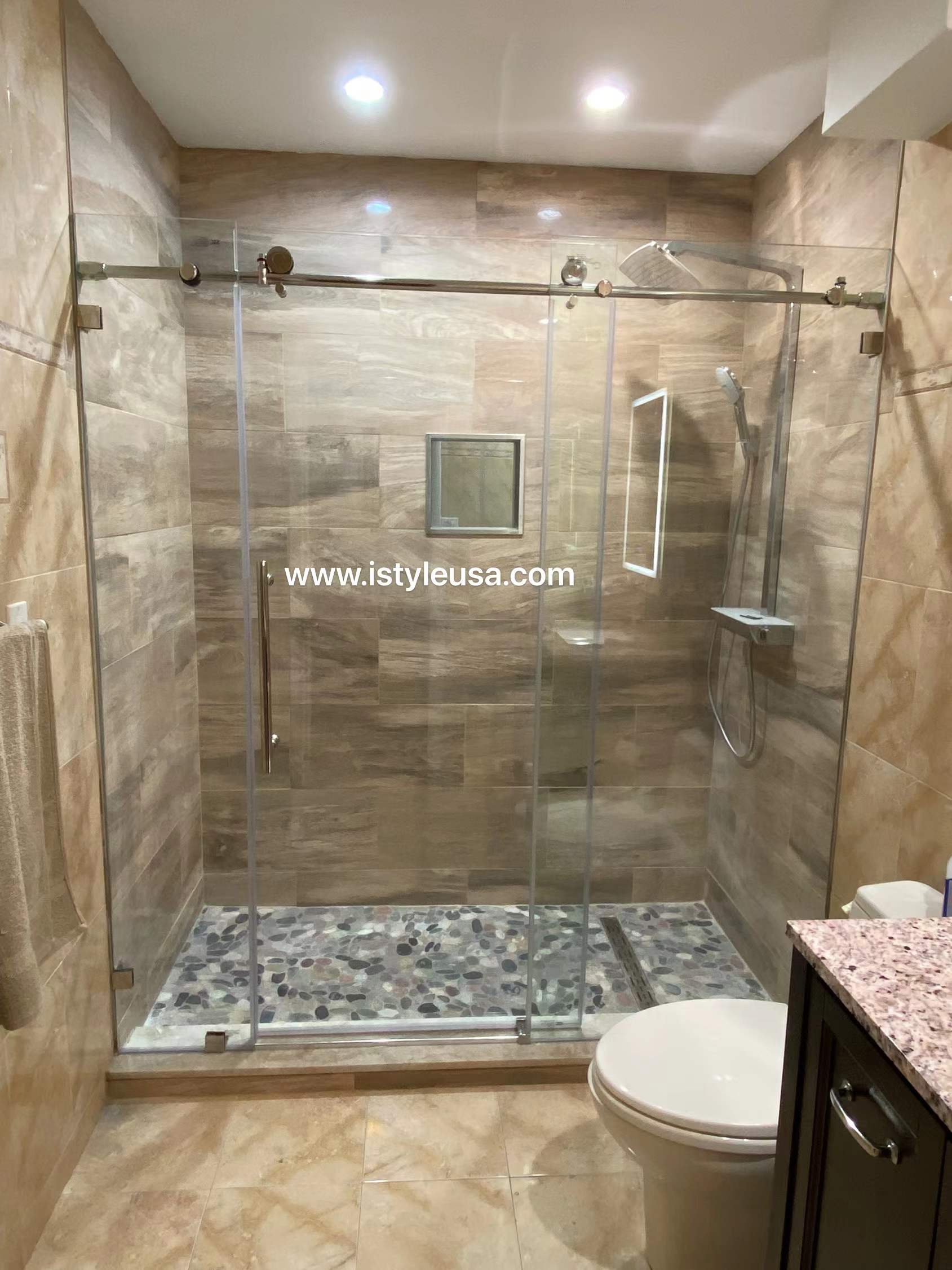78" Frameless (3 Panels) Single Sliding Shower Door with Klearteck Treatment (3/8" Thickness) (Matte Black) MZ Matthew Series - iStyle Bath