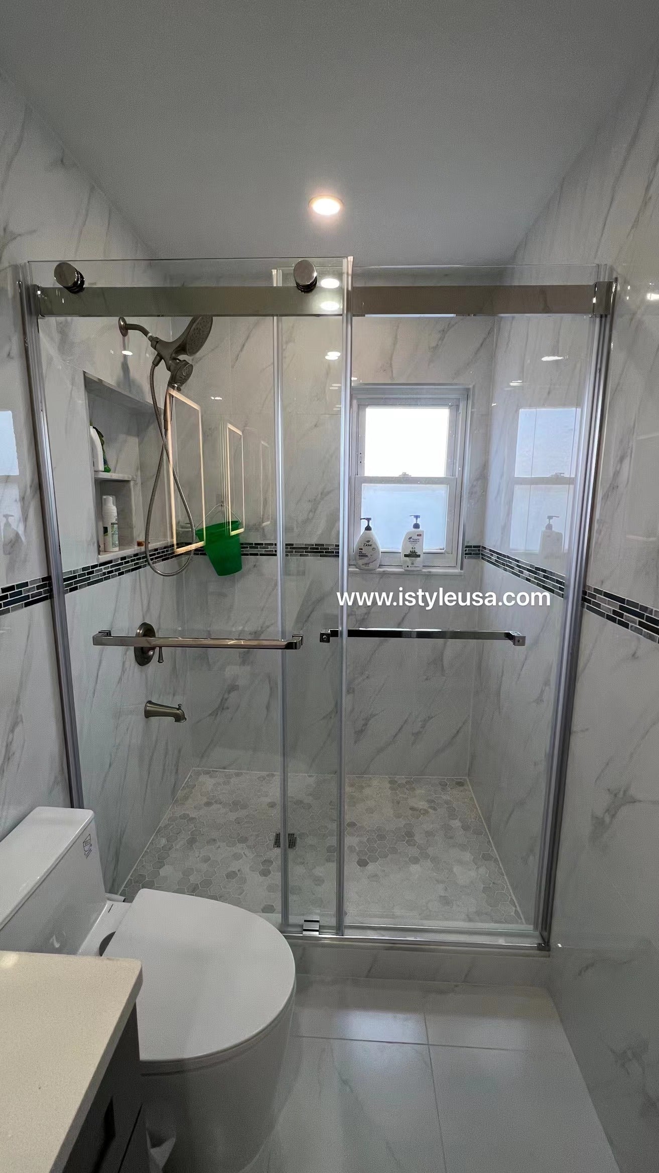 60"  Frameless Bypass Shower Door with Klearteck Treatment (3/8" Thickness) (Brushed Nickel) Ayden Series - iStyle Bath