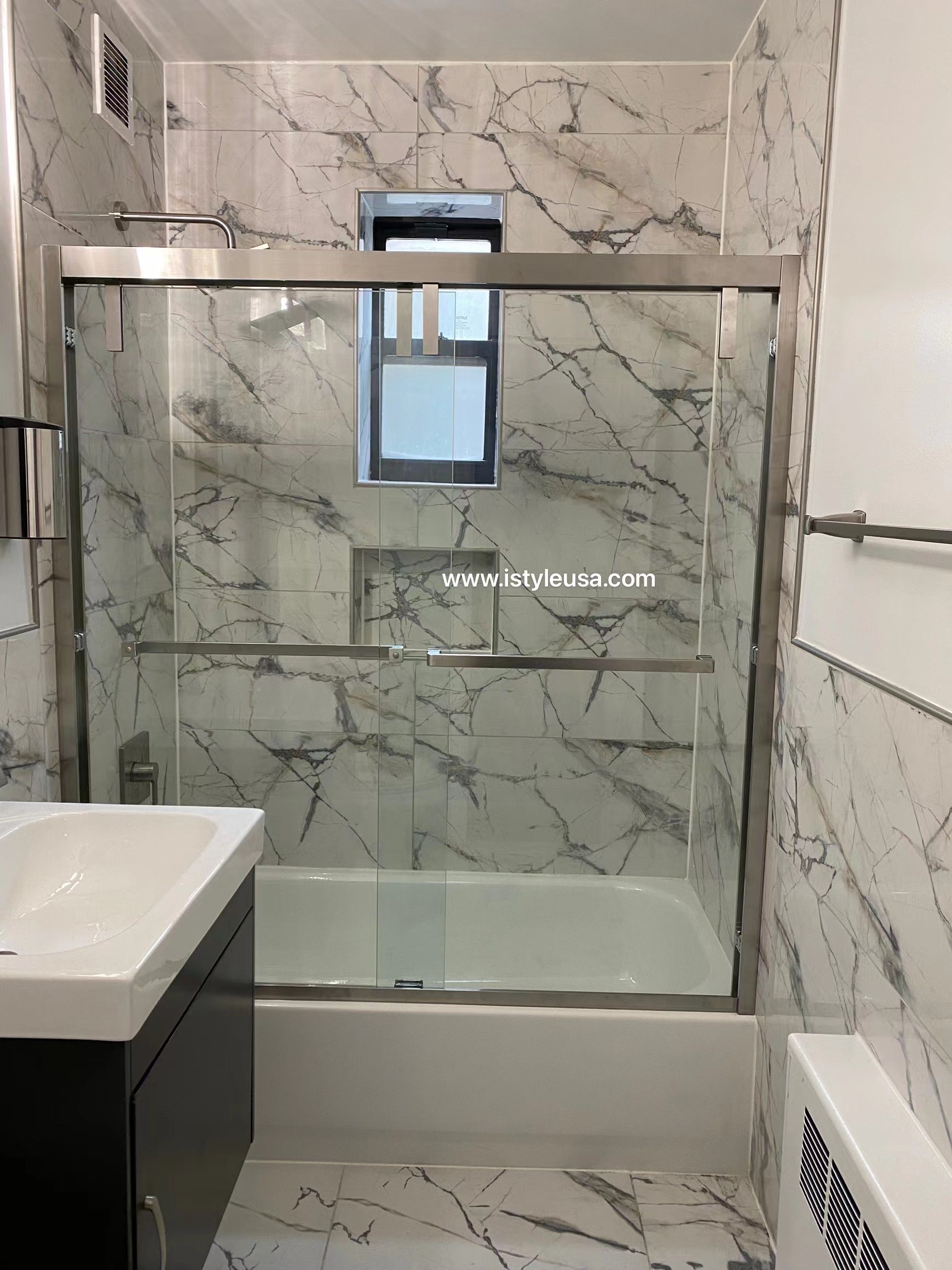 60"  Bypass Tub Door with Klearteck Treatment (3/8" Thickness) (Brushed Nickel)  AC23 Series - iStyle Bath