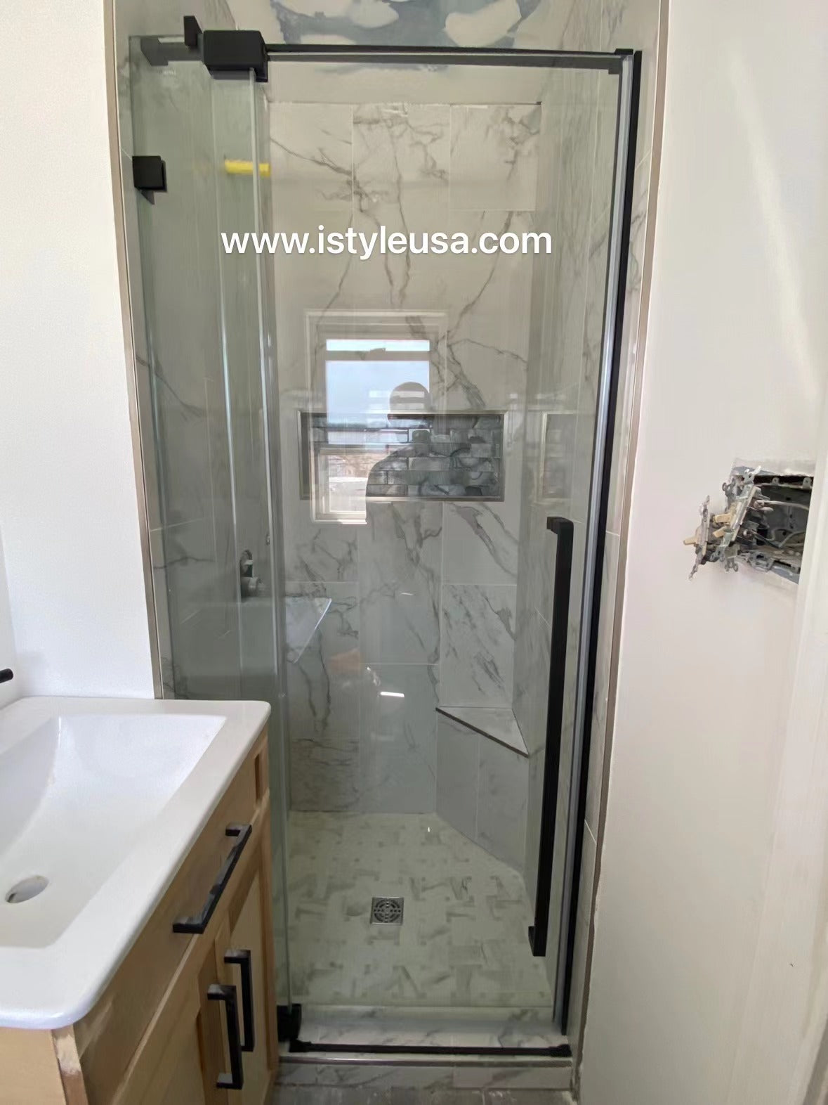 36" Frameless Swing Shower Door with Klearteck Treatment (Matte Black) AH01 Series - iStyle Bath