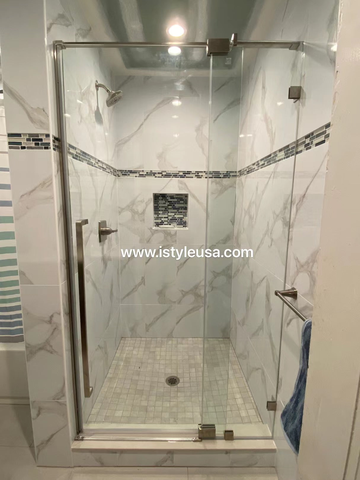 36"  Frameless Swing Shower Door with Klearteck Treatment (Fixed 3/8" & Swing 5/16" Thickness) (Brushed Nickel) AH01 - iStyle Bath