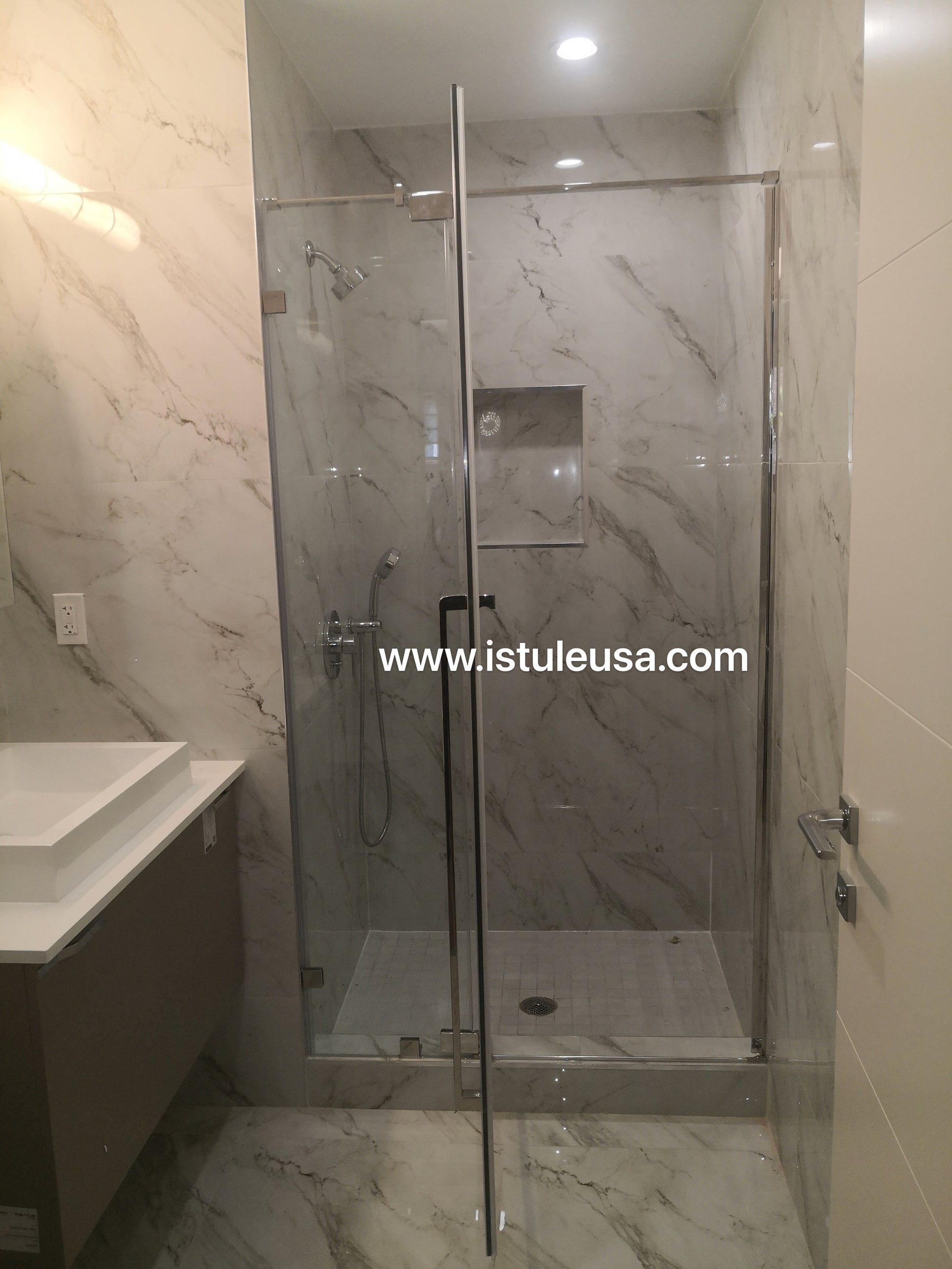 36"  Frameless Swing Shower Door with Klearteck Treatment (Fixed 3/8" & Swing 5/16" Thickness) (Brushed Nickel) AH01 - iStyle Bath