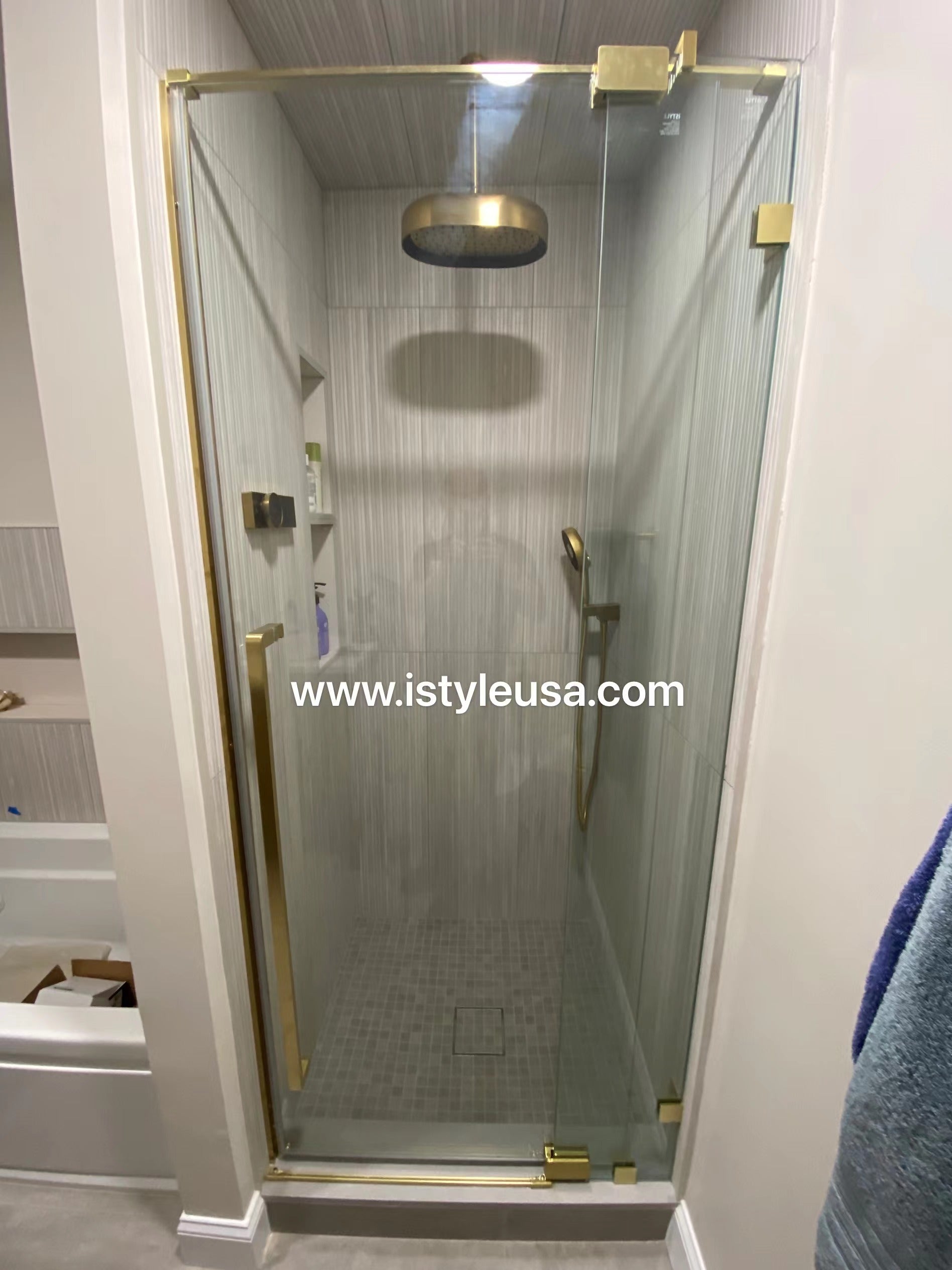 36" Frameless Swing Shower Door with Klearteck Treatment (Brushed Gold) AH01 Series - iStyle Bath