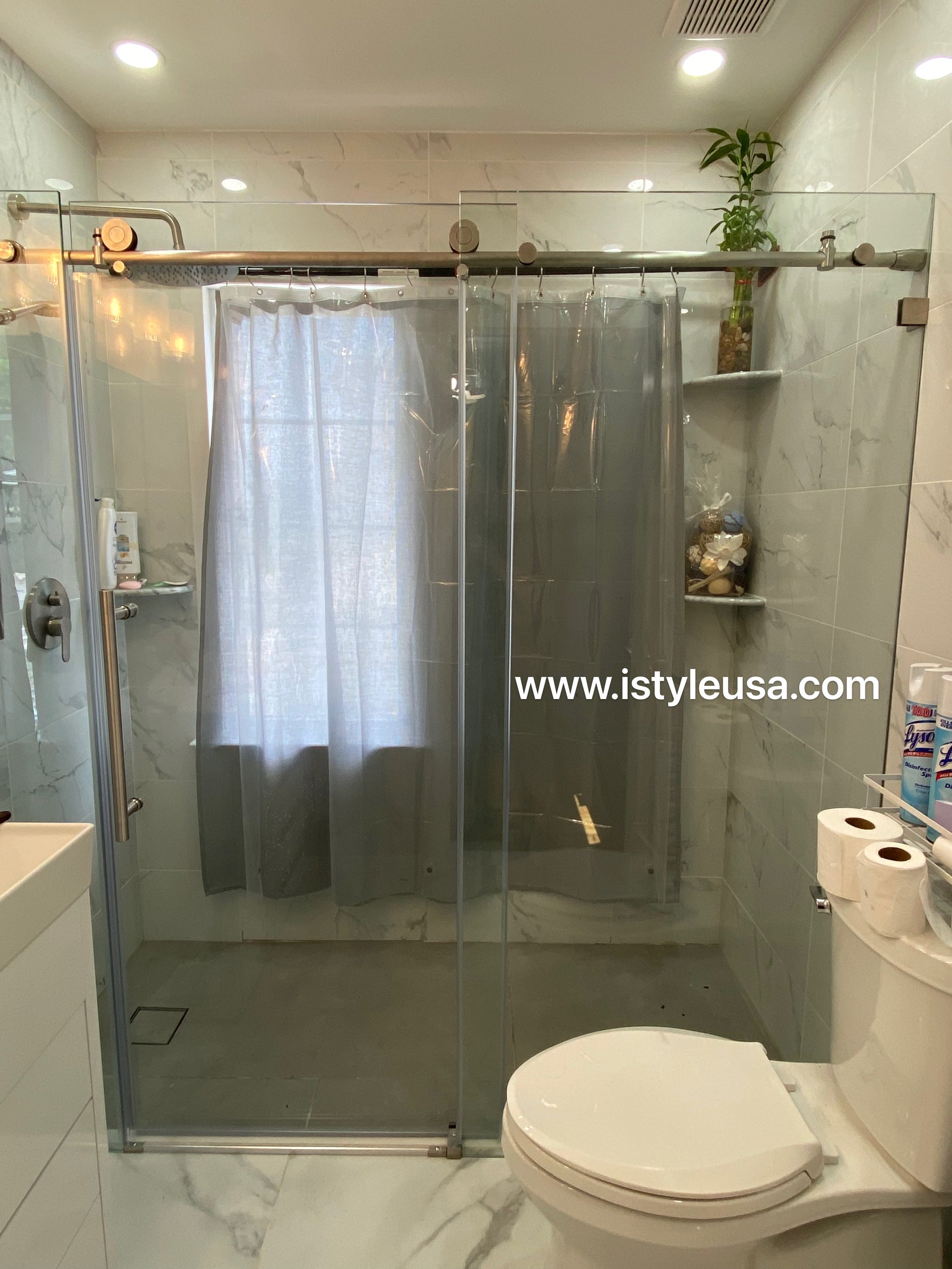 78" Frameless (3 Panels) Single Sliding Shower Door with Klearteck Treatment (3/8" Thickness) (Brushed Gold) MZ Matthew Series - iStyle Bath