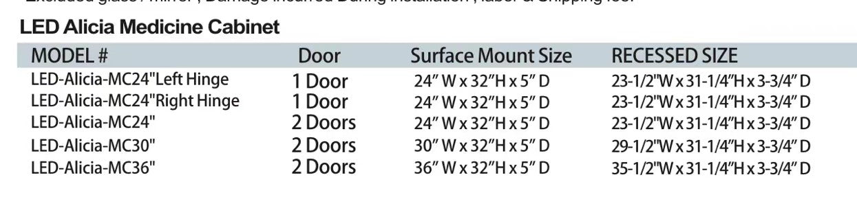 24" LED Medicine Cabinet Left Hinge (Surface Mount/Recessed) LED Alicia MC Series - iStyle Bath