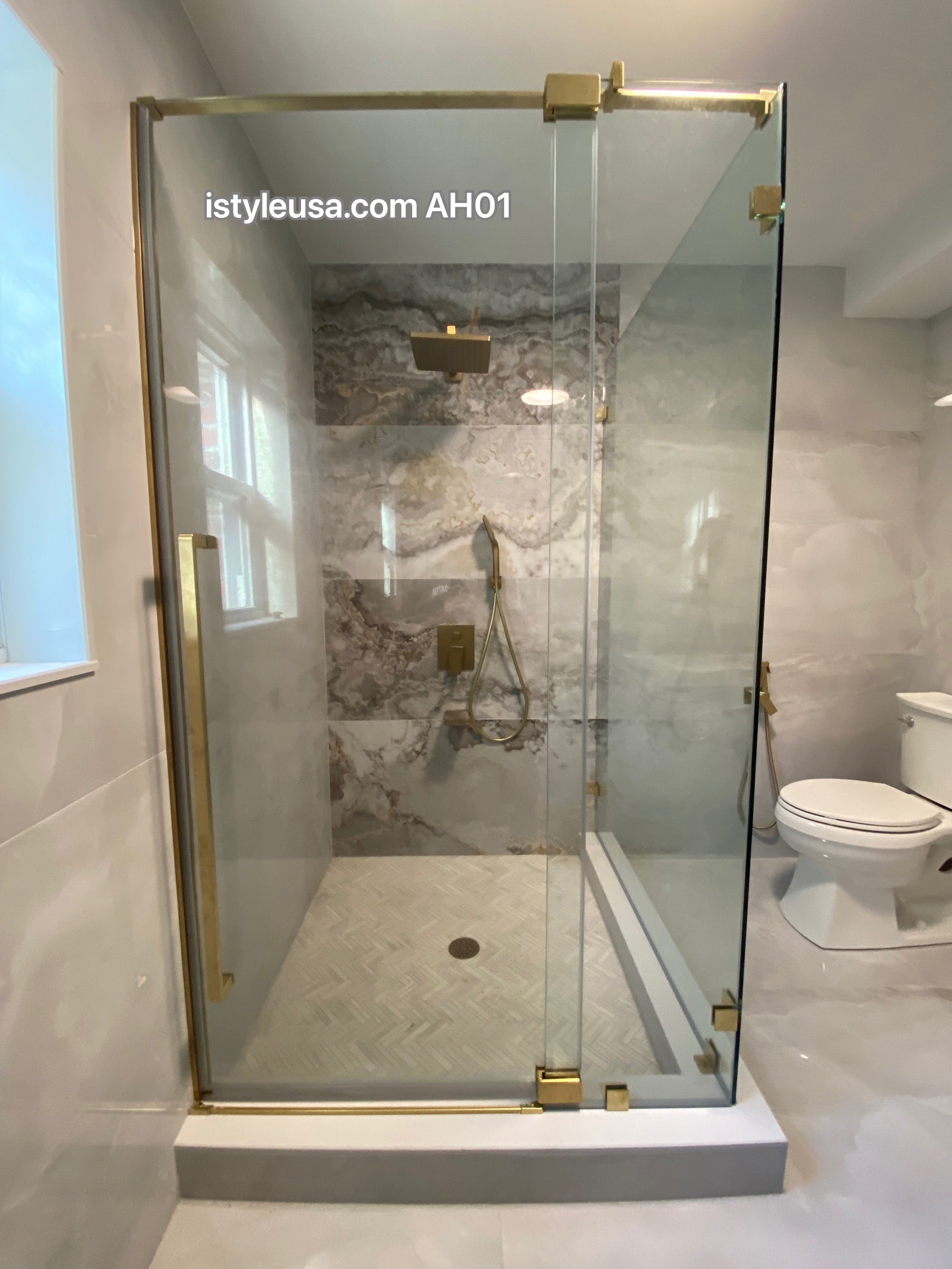36" Frameless Swing Shower Door with Klearteck Treatment (Brushed Gold) AH01 Series - iStyle Bath
