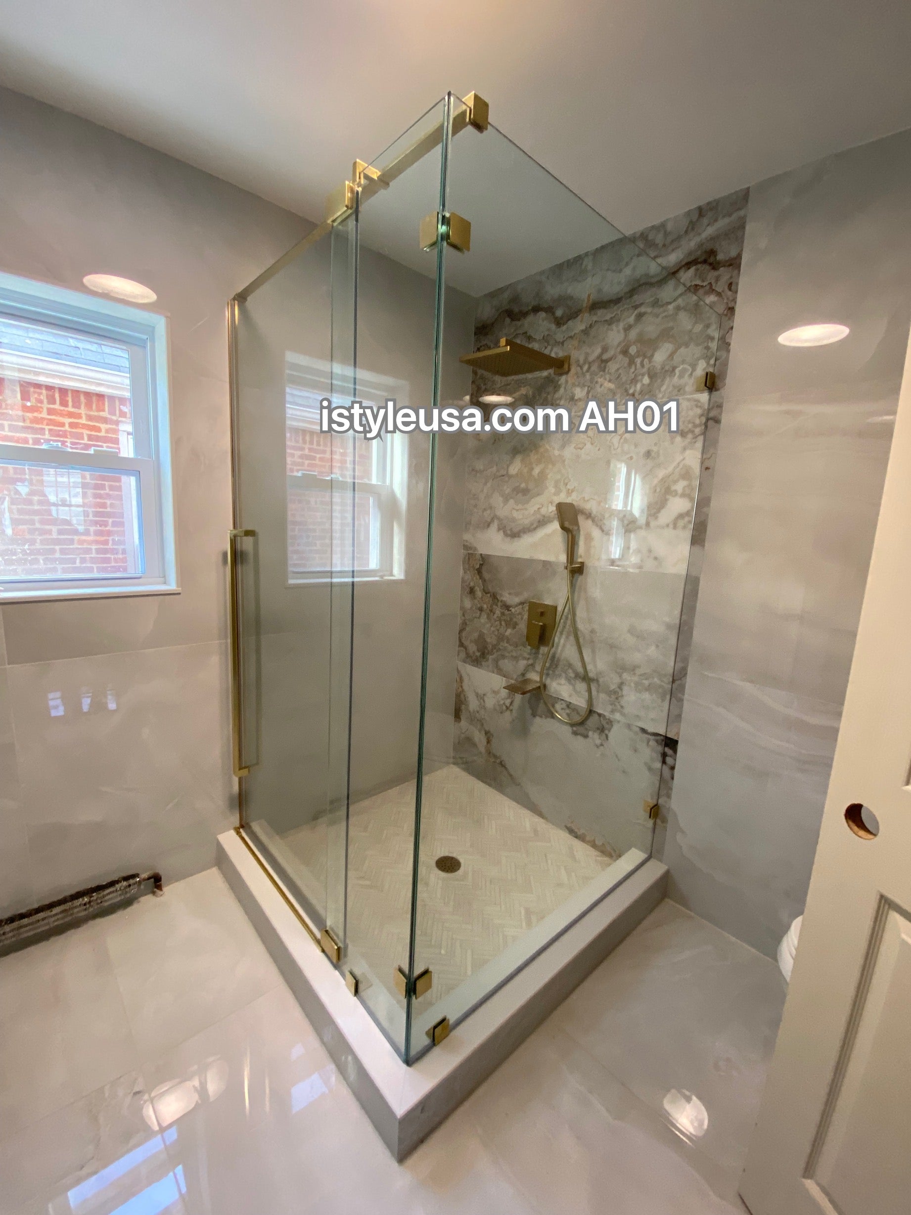 36" Frameless Swing Shower Door with Klearteck Treatment (Brushed Gold) AH01 Series - iStyle Bath