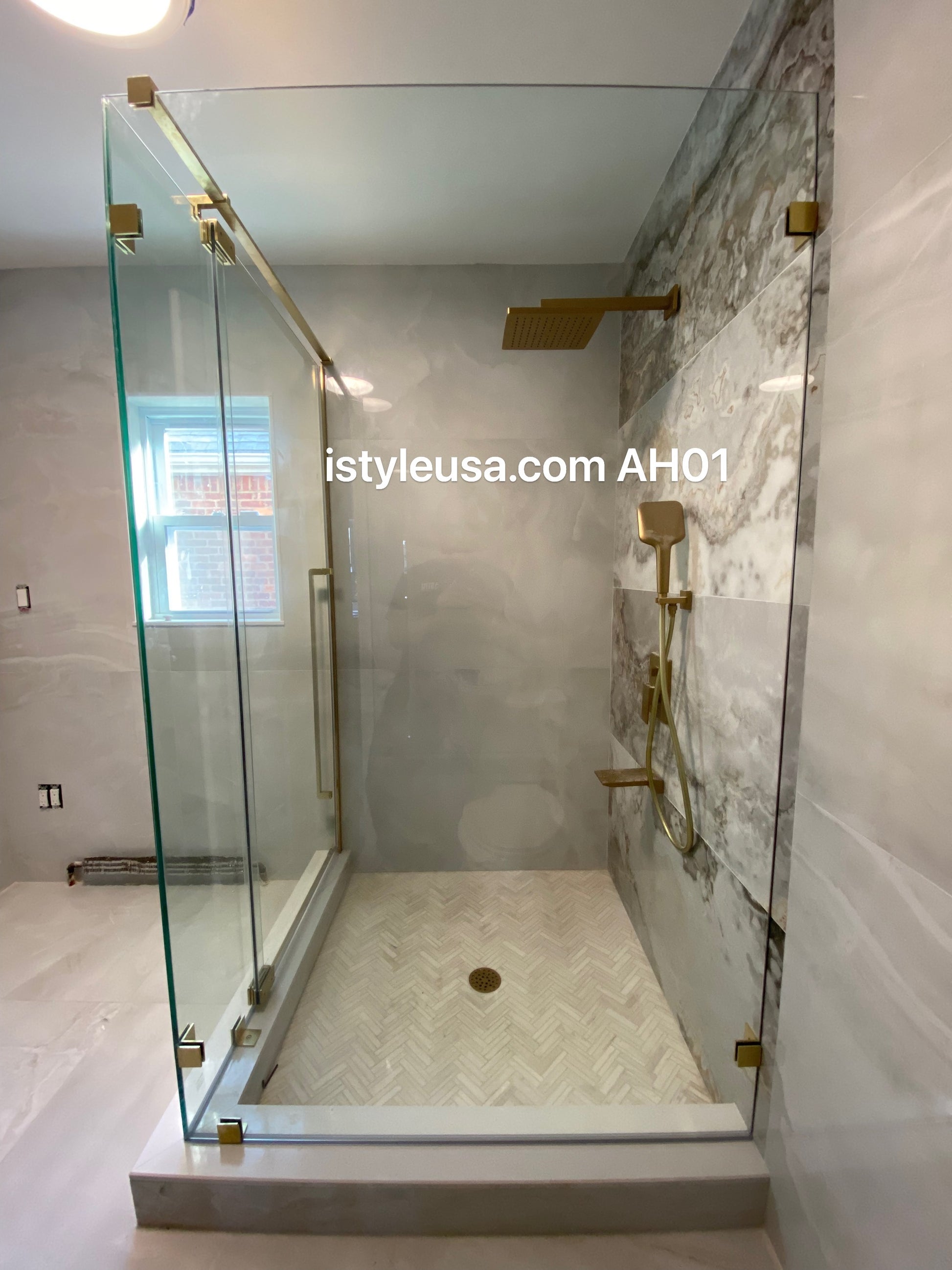 36" Frameless Swing Shower Door with Klearteck Treatment (Brushed Gold) AH01 Series - iStyle Bath