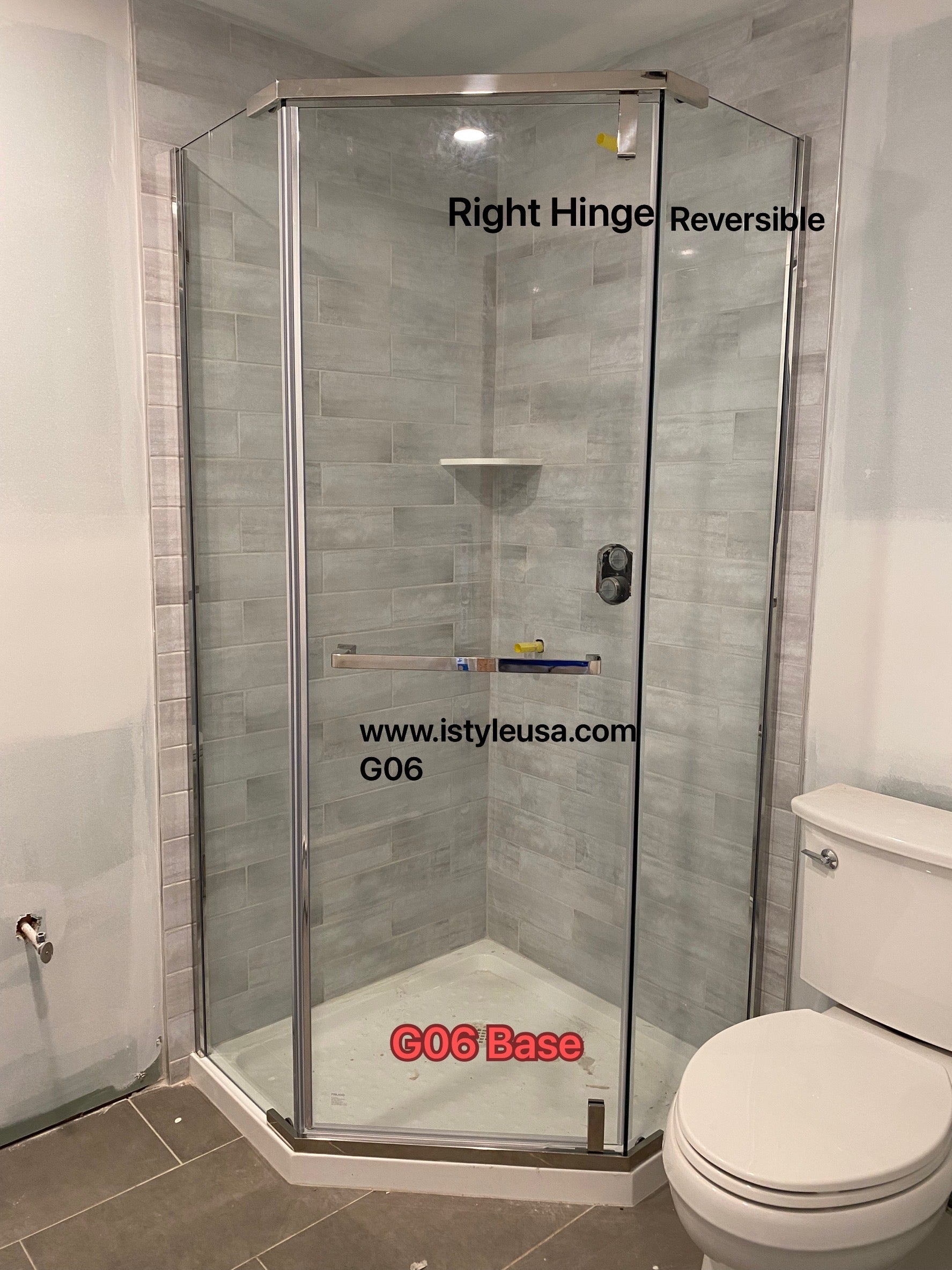 Neo Maggie Angle G06 Hinged Shower Door  36"W X 36"W X 76"H & 40"W X 40"W X 76"H (3/8" Thickness) (Chrome or Brushed Nickel) - iStyle Bath