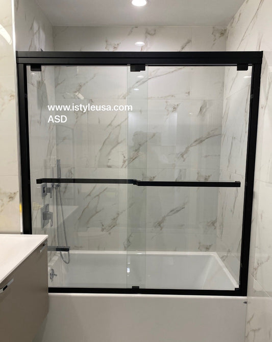 60" Bypass Tub Door with Klearteck Treatment (5/16" Thickness) (Matte Black) ASD Series - iStyle Bath