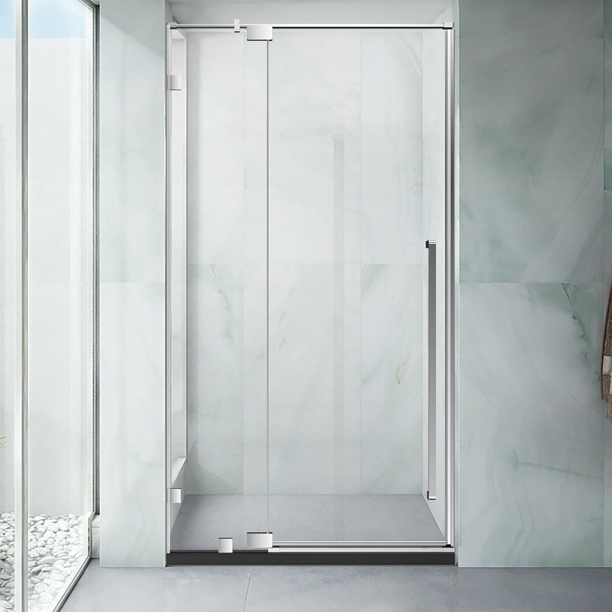 36"  Frameless Swing Shower Door with Klearteck Treatment (Fixed 3/8" & Swing 5/16" Thickness) (Brushed Nickel) AH01 - iStyle Bath