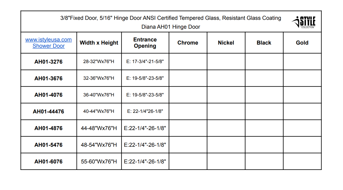 36" Frameless Swing Shower Door with Klearteck Treatment (Matte Black) AH01 Series - iStyle Bath