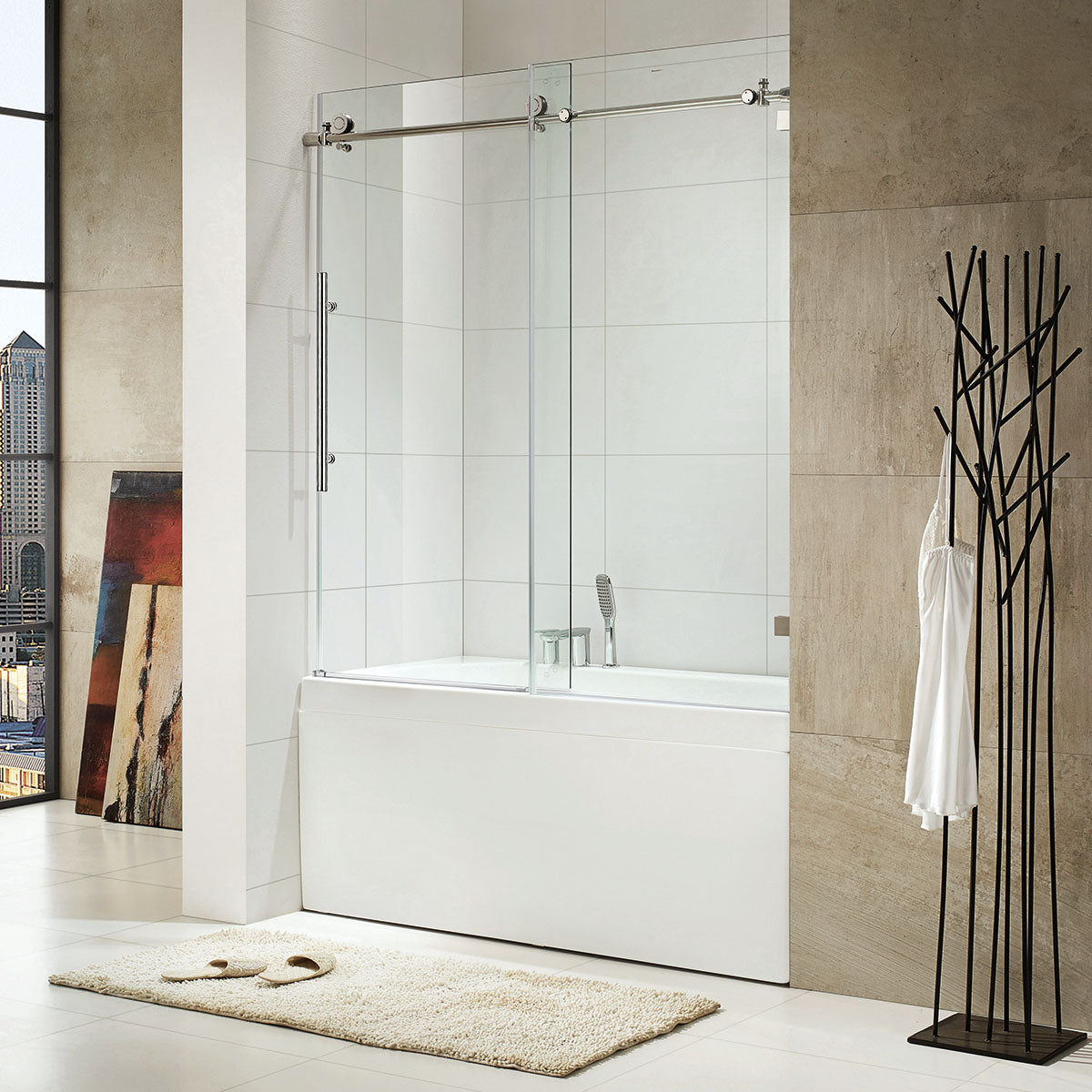 BR01 Joseph Frameless Single Sliding Tub Door with Klearteck Treatment (3/8" Thickness) (Chrome) - iStyle Bath