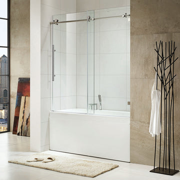BR01 Joseph Frameless Single Sliding Tub Door with Klearteck Treatment (3/8" Thickness) (Chrome) - iStyle Bath