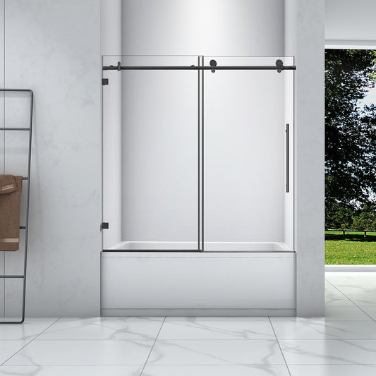 60"  Tub Door (5/16" Thickness) (Matte Black) Laura Frameless Series with Klearteck - iStyle Bath