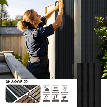 OWP-50 114"H x 8.5"W Outdoor European Siding System Composite Board Paneling, Weatherproof and UV-Resistant