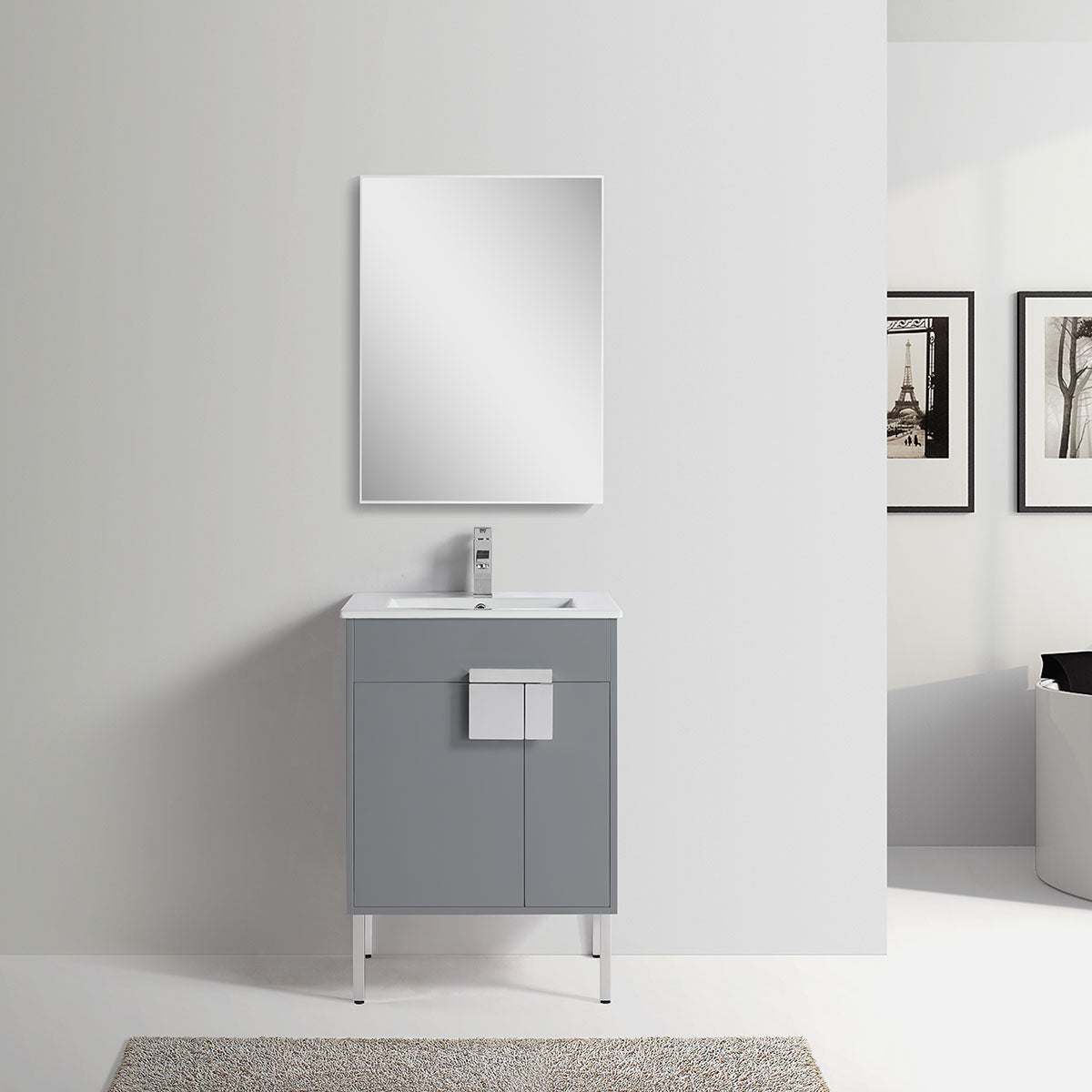 24" V9003 Series Vanity with Ceramic Sink (Matte Grey)