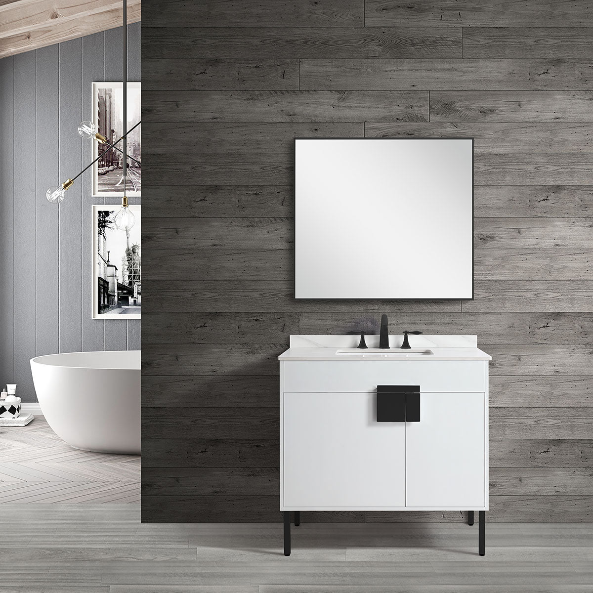 36" V9003 Series Vanity with Sintered Stone Countertop (Glossy White  ）