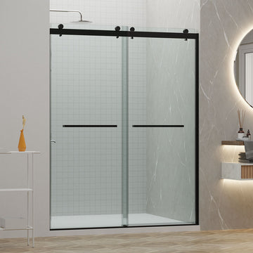 60" Linda Series Frameless Bypass Shower Door with Klearteck Treatment (5/16" Thickness) (Matte Black)