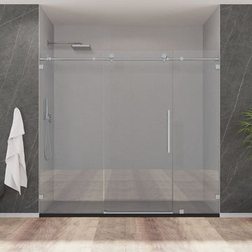 84" MZ Matthew Series Frameless (3 Panels) Single Sliding Shower Door with Klearteck Treatment (3/8" Thickness) (Brushed Nickel)
