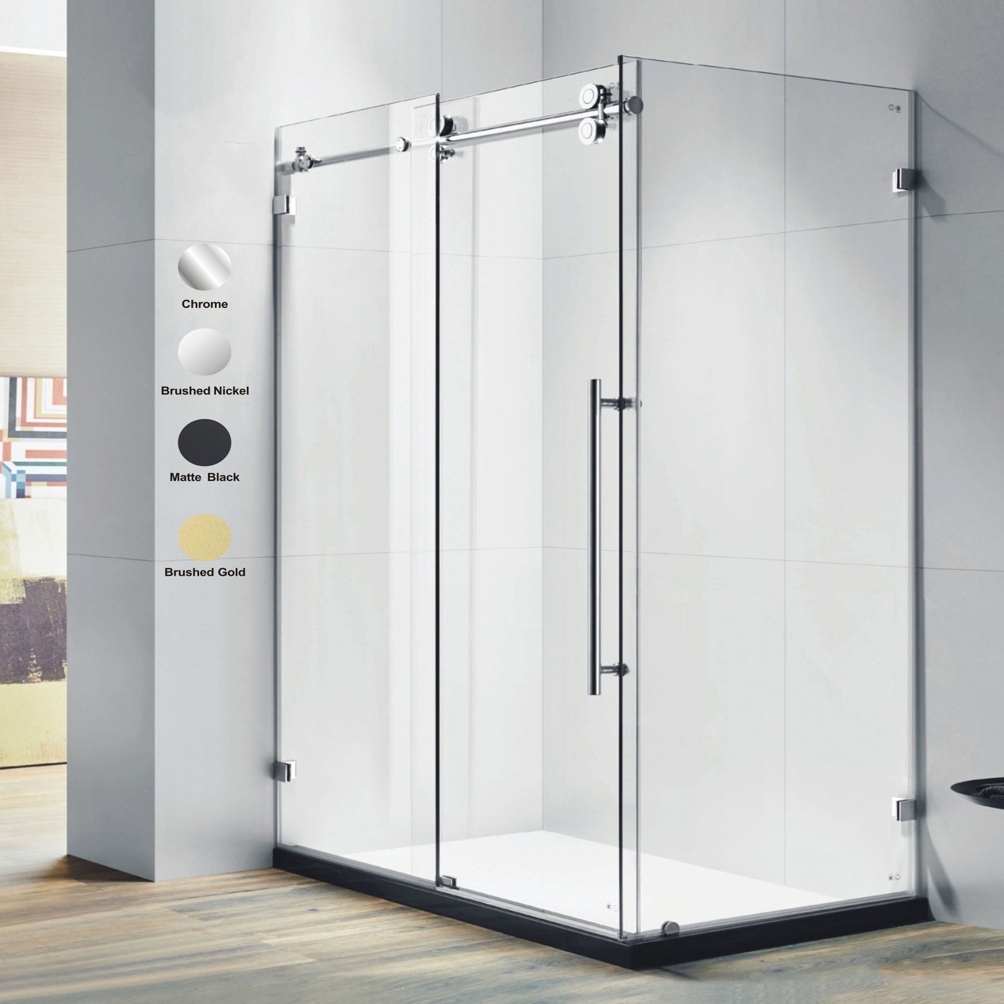 BH Frameless Single Sliding Shower Door with Return Panel {Brushed Nickel}