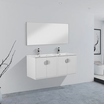 48" V9015 Series Wall Hung Vanity & Ceramic Sink (Glossy White)
