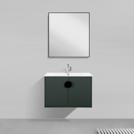 30" V9015 Series Wall Hung Vanity & Ceramic Sink (Ash Green)