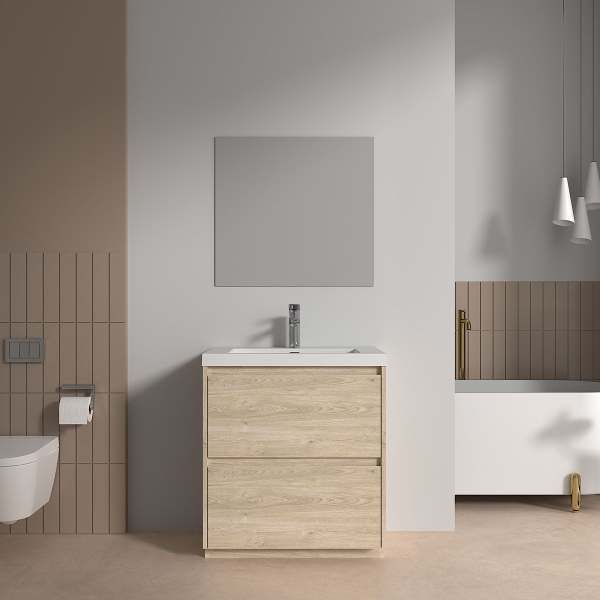 V9002 30" Vanity With Acrylic Sink Combo (Natural Oak)