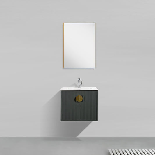 24" V9015 Series Wall Hung Vanity & Ceramic Sink (Ash Green)